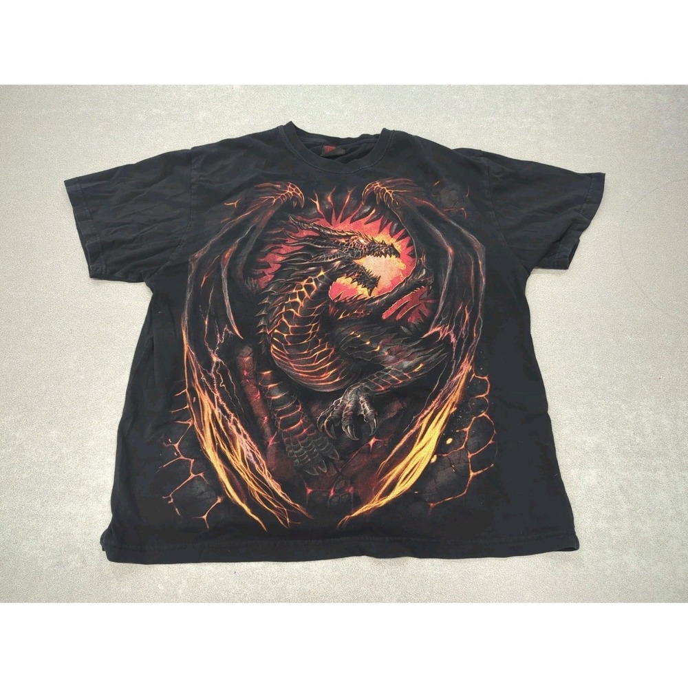 Spiral Direct Dragon Furnace Shirt XL Black Graphic Tee Double Sided Vtg Goth